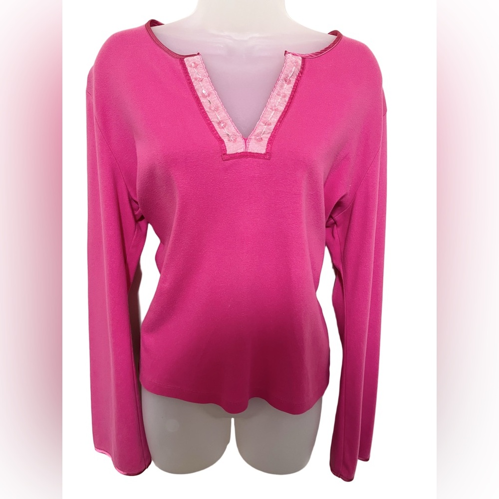 The Limited Y2K Top L Mesh Floral Sequin Neck Satin Trim Pink Barbie Preppy